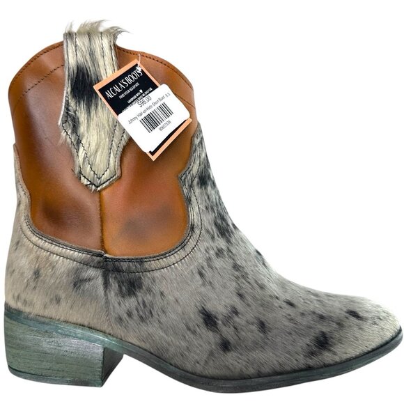 Alcalas Johnny Women Silver Brown Cow Hair-On-Hide Leather Cowboy Boots Size 8.5 - Picture 3 of 10